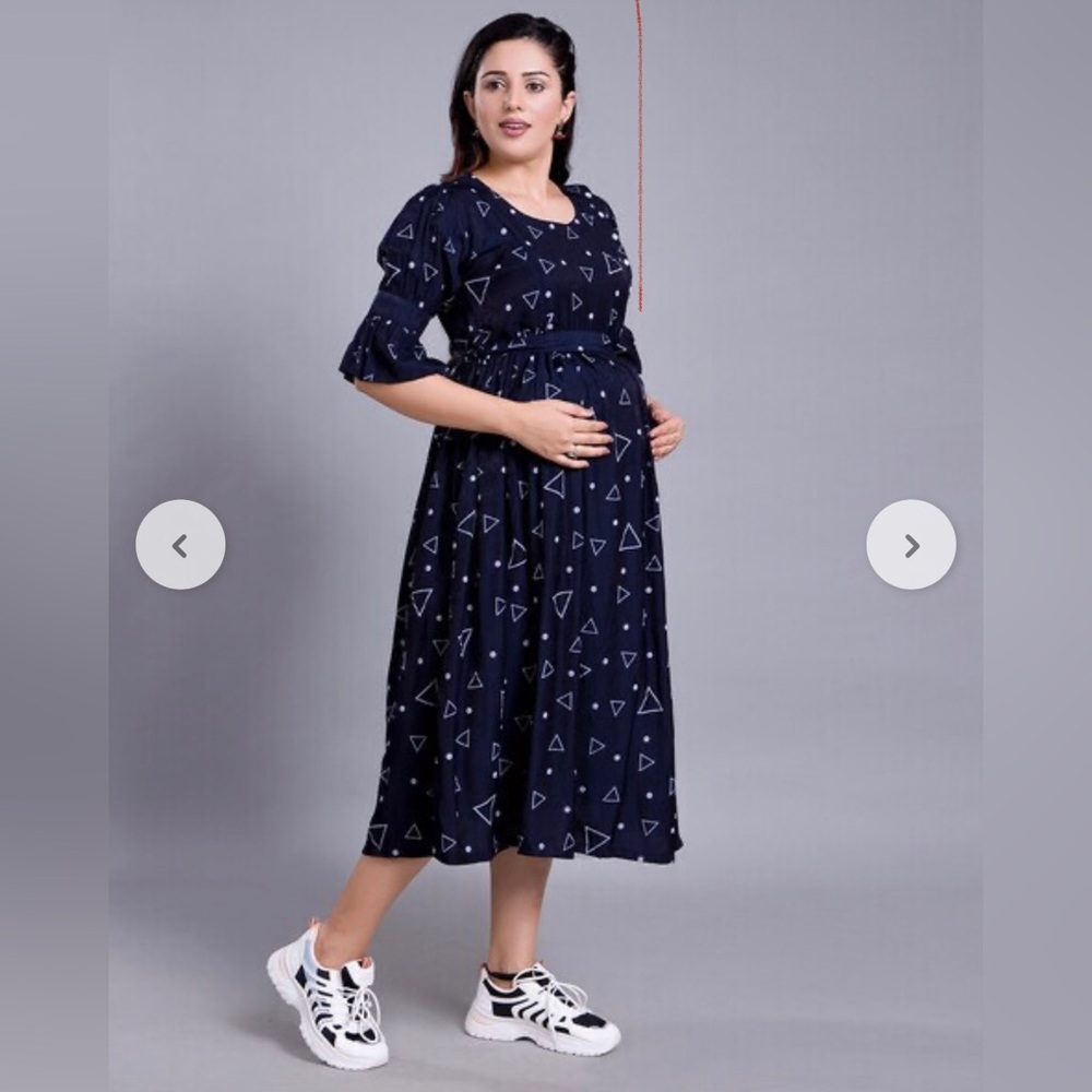 Mother 2B Maternity Dress in Navy Blue Eclectic Triangle Pattern